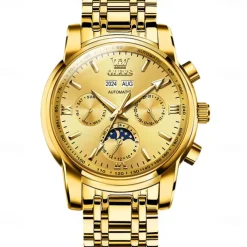 OLEVS Men Mechanical Watch Fashion Casual Business Wristwatch Automatic Self-winding Moon phase Luminous Calendar Steel Watch