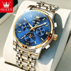 OLEVS Men Mechanical Watch Fashion Casual Business Wristwatch Automatic Self-winding Moon phase Luminous Calendar Steel Watch