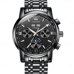 OLEVS Men Mechanical Watch Fashion Casual Business Wristwatch Automatic Self-winding Moon phase Luminous Calendar Steel Watch