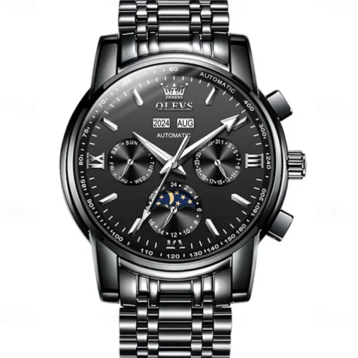 OLEVS Men Mechanical Watch Fashion Casual Business Wristwatch Automatic Self-winding Moon phase Luminous Calendar Steel Watch