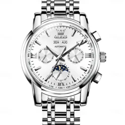 OLEVS Men Mechanical Watch Fashion Casual Business Wristwatch Automatic Self-winding Moon phase Luminous Calendar Steel Watch