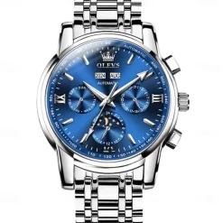OLEVS Men Mechanical Watch Fashion Casual Business Wristwatch Automatic Self-winding Moon phase Luminous Calendar Steel Watch