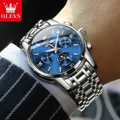 OLEVS Men Mechanical Watch Fashion Casual Business Wristwatch Automatic Self-winding Moon phase Luminous Calendar Steel Watch