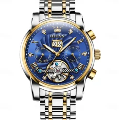 OLEVS Men Mechanical Watch Fashion Casual Wristwatch Automatic Self-winding Tourbillon Luminous Calendar Steel Watch