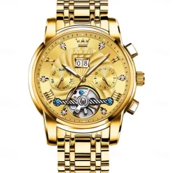 OLEVS Men Mechanical Watch Fashion Casual Wristwatch Automatic Self-winding Tourbillon Luminous Calendar Steel Watch