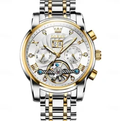 OLEVS Men Mechanical Watch Fashion Casual Wristwatch Automatic Self-winding Tourbillon Luminous Calendar Steel Watch