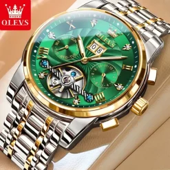 OLEVS Men Mechanical Watch Fashion Casual Wristwatch Automatic Self-winding Tourbillon Luminous Calendar Steel Watch