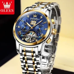 OLEVS Men Mechanical Watch Fashion Casual Wristwatch Automatic Self-winding Tourbillon Luminous Calendar Steel Watch