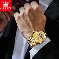 OLEVS Men Mechanical Watch Fashion Casual Wristwatch Automatic Self-winding Tourbillon Luminous Calendar Steel Watch