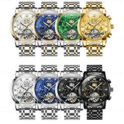 OLEVS Men Mechanical Watch Fashion Casual Wristwatch Automatic Self-winding Tourbillon Luminous Calendar Steel Watch