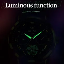 OLEVS Men Mechanical Watch Fashion Casual Wristwatch Automatic Self-winding Luminous Calendar Date Week Leather Watch
