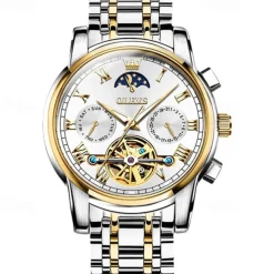 OLEVS Men Mechanical Watch Calendar Luxury Waterproof Fashion Automatic Self-winding Moon phase Luminous Stainless Steel Strap Watch