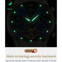 OLEVS Men Mechanical Watch Calendar Luxury Waterproof Fashion Automatic Self-winding Moon phase Luminous Stainless Steel Strap Watch