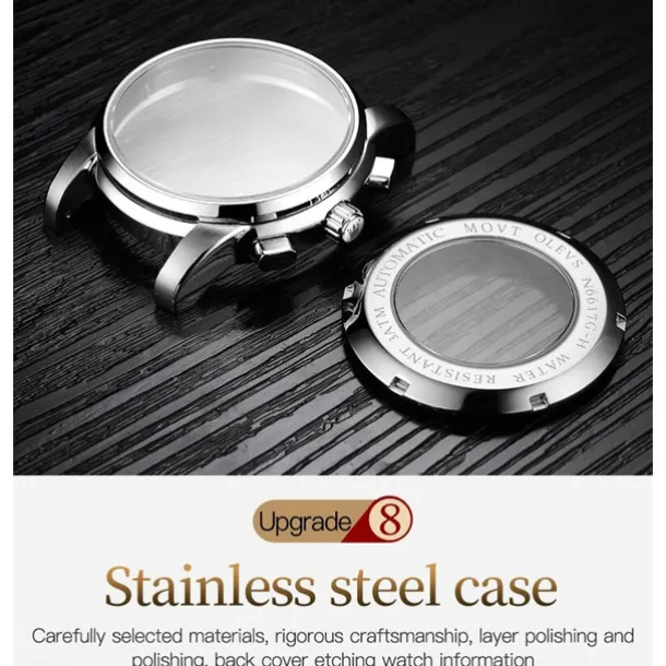 OLEVS Men Mechanical Watch Calendar Luxury Waterproof Fashion Automatic Self-winding Moon phase Luminous Stainless Steel Strap Watch