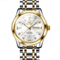 OLEVS Men Quartz Watch Fashion Business Wristwatch Luminous Calendar Date Week Waterproof Steel Watch