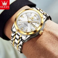 OLEVS Men Quartz Watch Fashion Business Wristwatch Luminous Calendar Date Week Waterproof Steel Watch