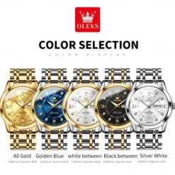 OLEVS Men Quartz Watch Fashion Business Wristwatch Luminous Calendar Date Week Waterproof Steel Watch