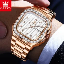 OLEVS Mens Tank Watch Minimalist Diamond Watch Fashion Dress Analog Quartz Mens Watches Rectangular Waterproof Stainless Steel Luminous with Date Watches for Men
