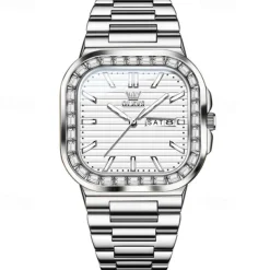 OLEVS Mens Tank Watch Minimalist Diamond Watch Fashion Dress Analog Quartz Mens Watches Rectangular Waterproof Stainless Steel Luminous with Date Watches for Men