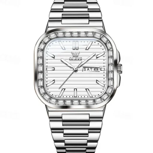 OLEVS Mens Tank Watch Minimalist Diamond Watch Fashion Dress Analog Quartz Mens Watches Rectangular Waterproof Stainless Steel Luminous with Date Watches for Men