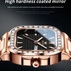 OLEVS Mens Tank Watch Minimalist Diamond Watch Fashion Dress Analog Quartz Mens Watches Rectangular Waterproof Stainless Steel Luminous with Date Watches for Men