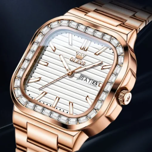 OLEVS Mens Tank Watch Minimalist Diamond Watch Fashion Dress Analog Quartz Mens Watches Rectangular Waterproof Stainless Steel Luminous with Date Watches for Men