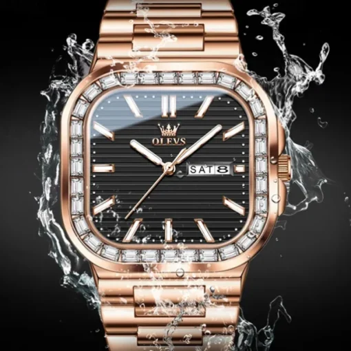 OLEVS Mens Tank Watch Minimalist Diamond Watch Fashion Dress Analog Quartz Mens Watches Rectangular Waterproof Stainless Steel Luminous with Date Watches for Men