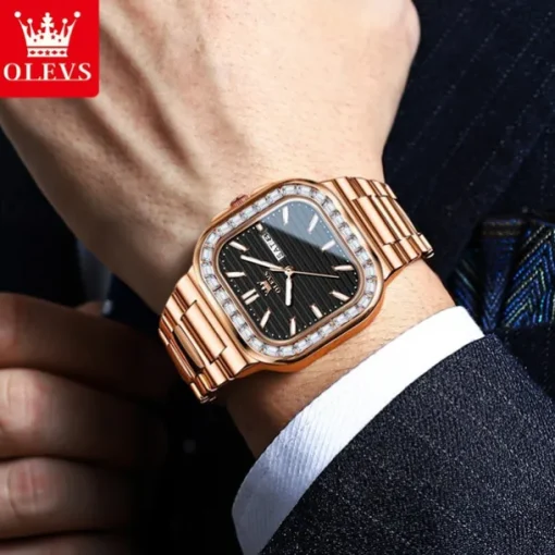OLEVS Mens Tank Watch Minimalist Diamond Watch Fashion Dress Analog Quartz Mens Watches Rectangular Waterproof Stainless Steel Luminous with Date Watches for Men