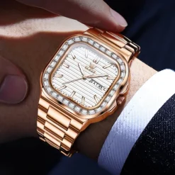 OLEVS Mens Tank Watch Minimalist Diamond Watch Fashion Dress Analog Quartz Mens Watches Rectangular Waterproof Stainless Steel Luminous with Date Watches for Men