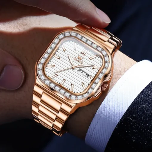 OLEVS Mens Tank Watch Minimalist Diamond Watch Fashion Dress Analog Quartz Mens Watches Rectangular Waterproof Stainless Steel Luminous with Date Watches for Men