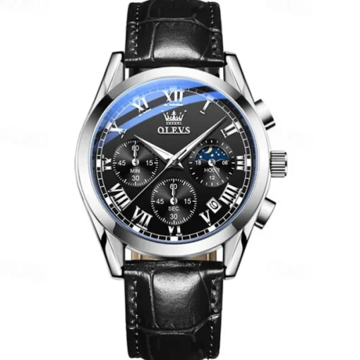 OLEVS Quartz Watch for Men Fashion Business Dress Waterproof Wristwatch Breathable Leather Quartz Watch Chronograph Sports Watch Men Gifts