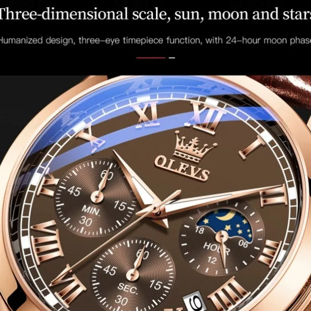 OLEVS Quartz Watch for Men Fashion Business Dress Waterproof Wristwatch Breathable Leather Quartz Watch Chronograph Sports Watch Men Gifts