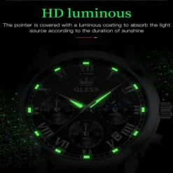 OLEVS Quartz Watch for Men Fashion Business Dress Waterproof Wristwatch Breathable Leather Quartz Watch Chronograph Sports Watch Men Gifts