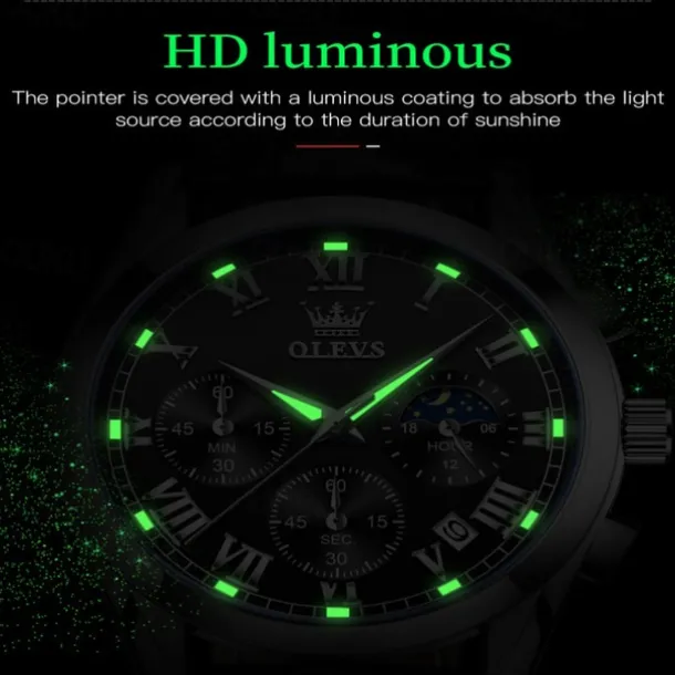 OLEVS Quartz Watch for Men Fashion Business Dress Waterproof Wristwatch Breathable Leather Quartz Watch Chronograph Sports Watch Men Gifts