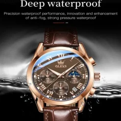 OLEVS Quartz Watch for Men Fashion Business Dress Waterproof Wristwatch Breathable Leather Quartz Watch Chronograph Sports Watch Men Gifts