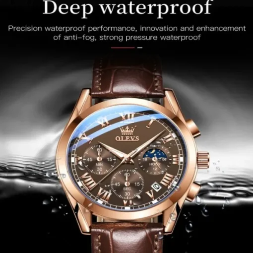 OLEVS Quartz Watch for Men Fashion Business Dress Waterproof Wristwatch Breathable Leather Quartz Watch Chronograph Sports Watch Men Gifts