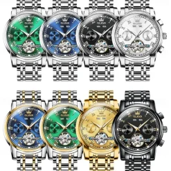 OLEVS TOP Brand Automatic Mechanical Watches Men Luxury Skeleton Flywheel Stainless Steel Waterproof Business Wristwatch 6607