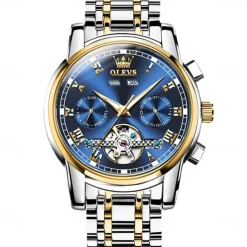 OLEVS TOP Brand Automatic Mechanical Watches Men Luxury Skeleton Flywheel Stainless Steel Waterproof Business Wristwatch 6607
