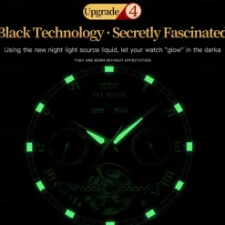 OLEVS TOP Brand Automatic Mechanical Watches Men Luxury Skeleton Flywheel Stainless Steel Waterproof Business Wristwatch 6607