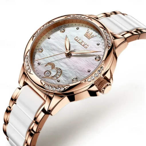 OLEVS Women Mechanical Watch Creative Minimalist Fashion Casual Analog Wristwatch Automatic Self-winding Luminous Calendar Waterproof Ceramic Watch for Women Gift Women Watches