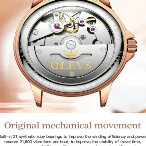 OLEVS Women Mechanical Watch Creative Minimalist Fashion Casual Analog Wristwatch Automatic Self-winding Luminous Calendar Waterproof Ceramic Watch for Women Gift Women Watches