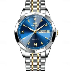OLEVS Women Men Quartz Watch Minimalist Fashion Casual Wristwatch Luminous Calendar Waterproof Decoration Steel Watch