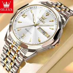 OLEVS Women Men Quartz Watch Minimalist Fashion Casual Wristwatch Luminous Calendar Waterproof Decoration Steel Watch