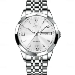 OLEVS Women Men Quartz Watch Minimalist Fashion Casual Wristwatch Luminous Calendar Waterproof Decoration Steel Watch