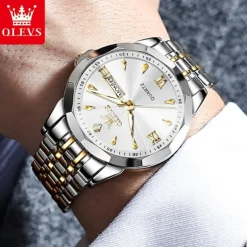 OLEVS Women Men Quartz Watch Minimalist Fashion Casual Wristwatch Luminous Calendar Waterproof Decoration Steel Watch