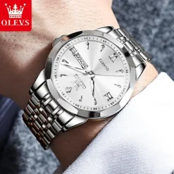 OLEVS Women Men Quartz Watch Minimalist Fashion Casual Wristwatch Luminous Calendar Waterproof Decoration Steel Watch