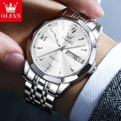 OLEVS Women Men Quartz Watch Minimalist Fashion Casual Wristwatch Luminous Calendar Waterproof Decoration Steel Watch