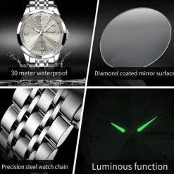 OLEVS Women Men Quartz Watch Minimalist Fashion Casual Wristwatch Luminous Calendar Waterproof Decoration Steel Watch