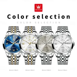 OLEVS Women Men Quartz Watch Minimalist Fashion Casual Wristwatch Luminous Calendar Waterproof Decoration Steel Watch