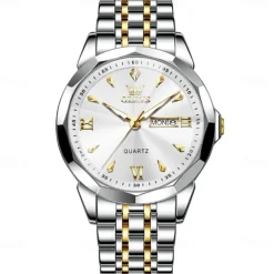 OLEVS Women Men Quartz Watch Minimalist Fashion Casual Wristwatch Luminous Calendar Waterproof Decoration Steel Watch